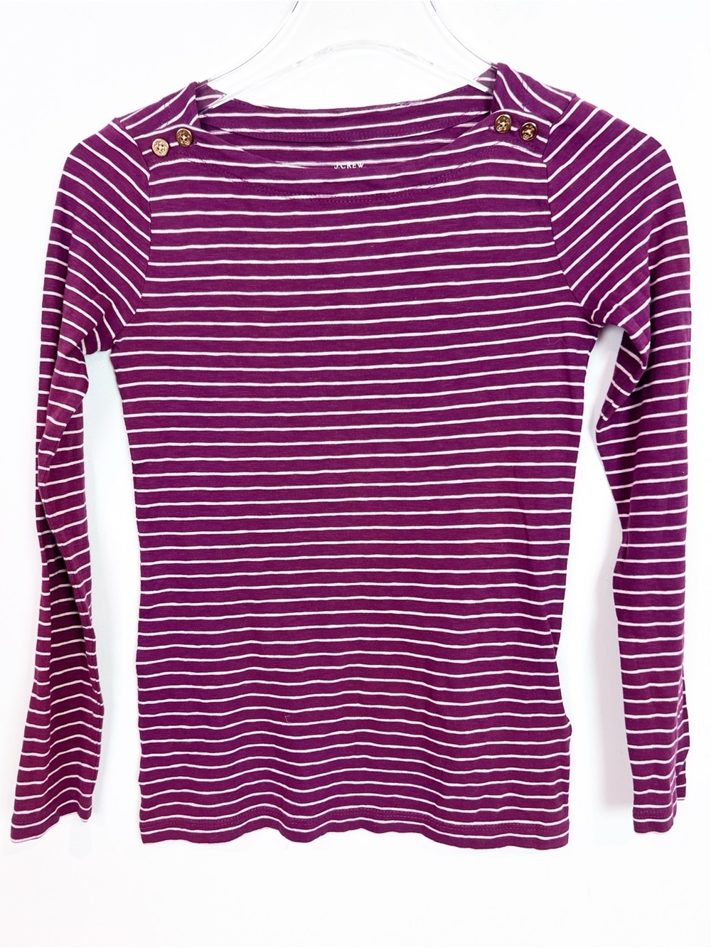 J. CREW PURPLE WHITE STRIPE PAINTER TEE BUTTON DETAIL SZ XXS NWT